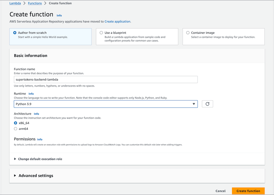 Create new Lambda configurations UI Python